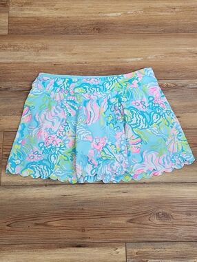 Lilly Pullitzer Luxetic Skort Women's L Blue Print Scallop Hem Golf Tennis